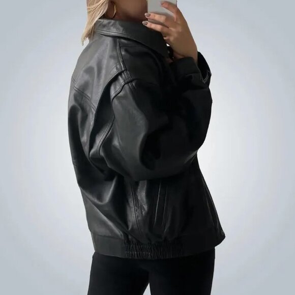 Vintage Classic Leather Bomber Jacket Unisex - Picture 6 of 6